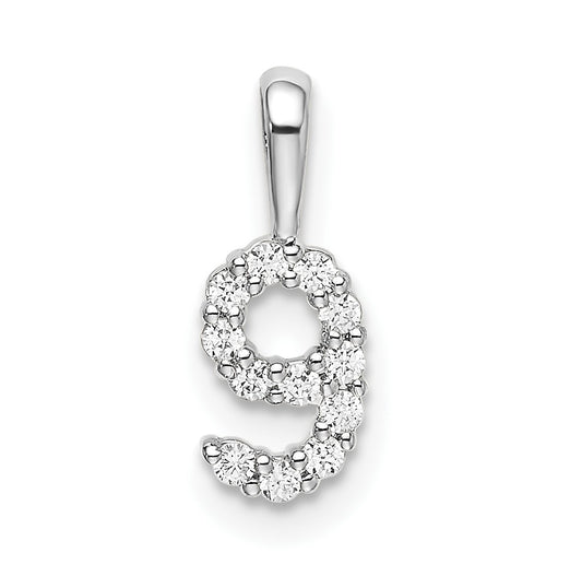 14k White Gold Diamond Number 9 Pendants