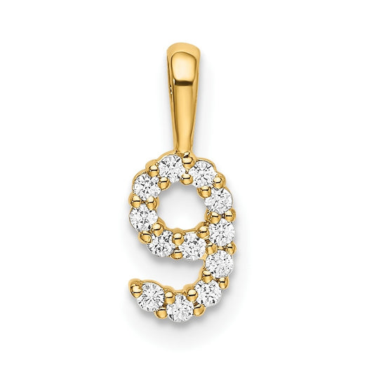 14K Yellow Gold Diamond Number 9 Pendant