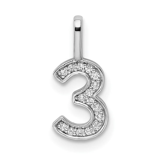 14k White Gold Diamond Number 3 Pendant