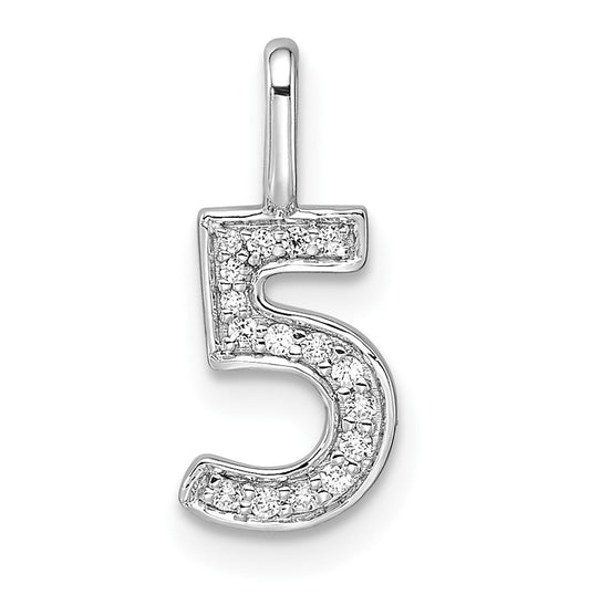 14k White Gold Diamond Number 5 Pendant