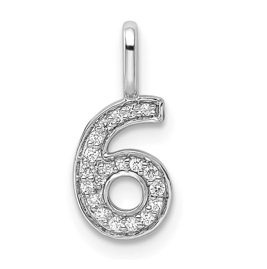 14k White Gold Diamond Number 6 Pendant