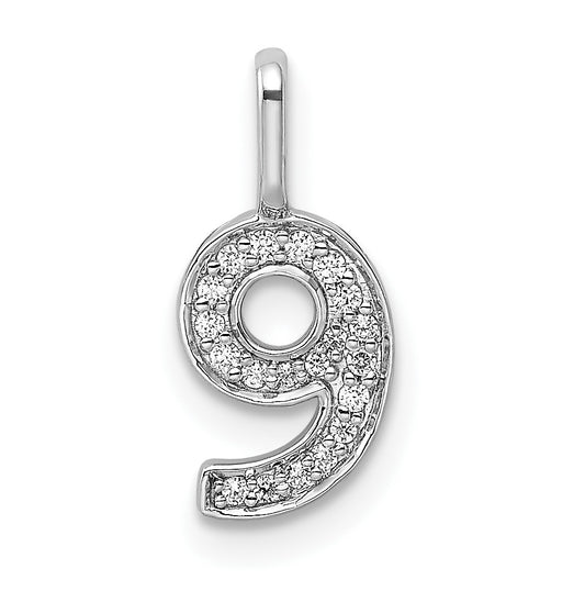 14k White Gold Diamond Number 9 Pendant