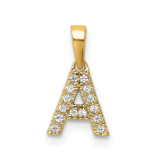 14K Yellow Gold  Diamond Letter A Initial with Bail Pendant