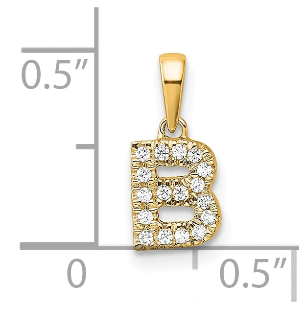 14K Yellow Gold  Diamond Letter B Initial with Bail Pendant