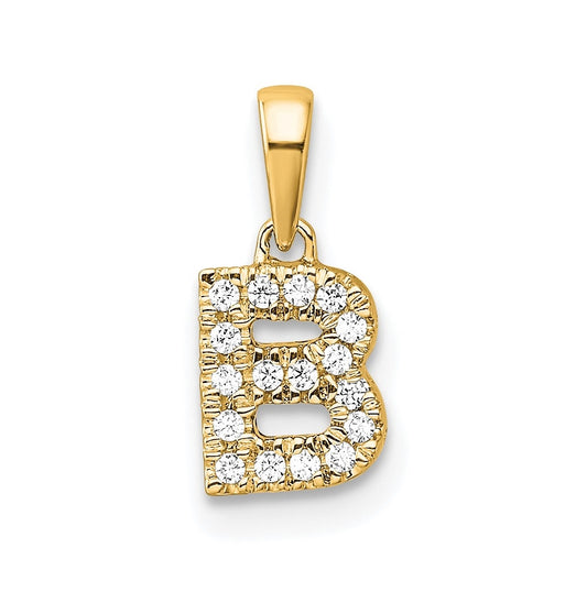 14K Yellow Gold  Diamond Letter B Initial with Bail Pendant