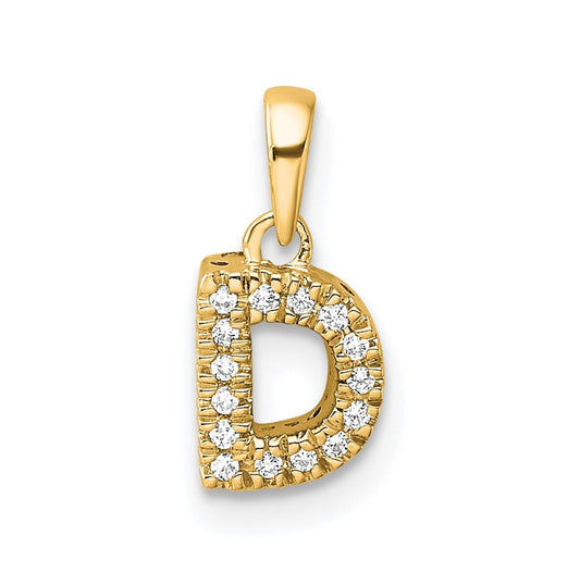 14K Yellow Gold  Diamond Letter D Initial with Bail Pendant