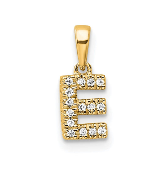 14K Yellow Gold  Diamond Letter E Initial with Bail Pendant