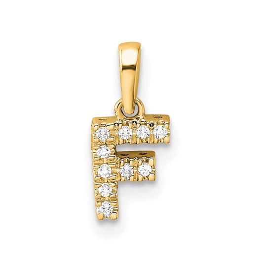 14K Yellow Gold  Diamond Letter F Initial with Bail Pendant