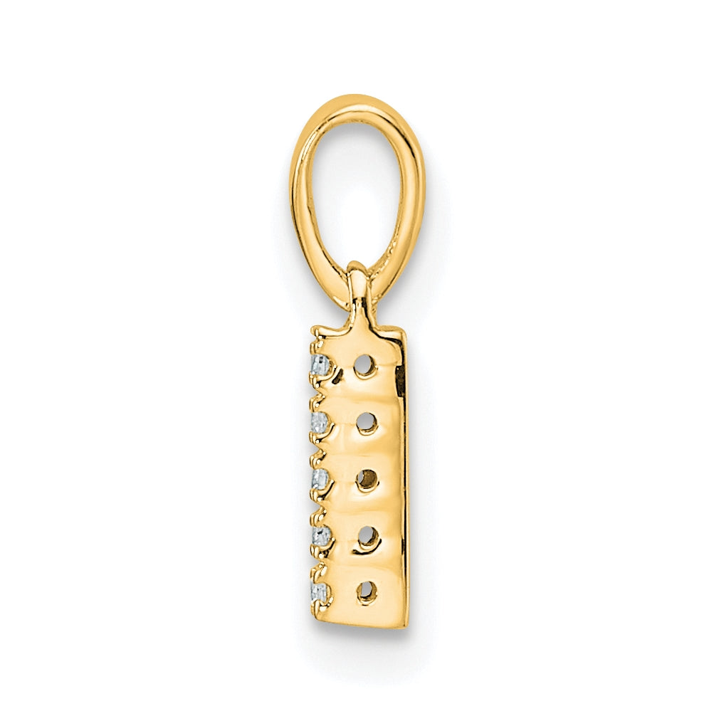 14K Yellow Gold  Diamond Letter I Initial with Bail Pendant