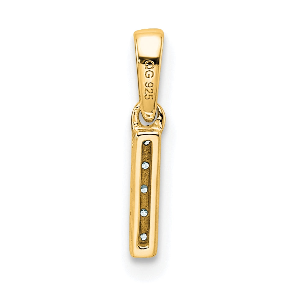 14K Yellow Gold  Diamond Letter I Initial with Bail Pendant
