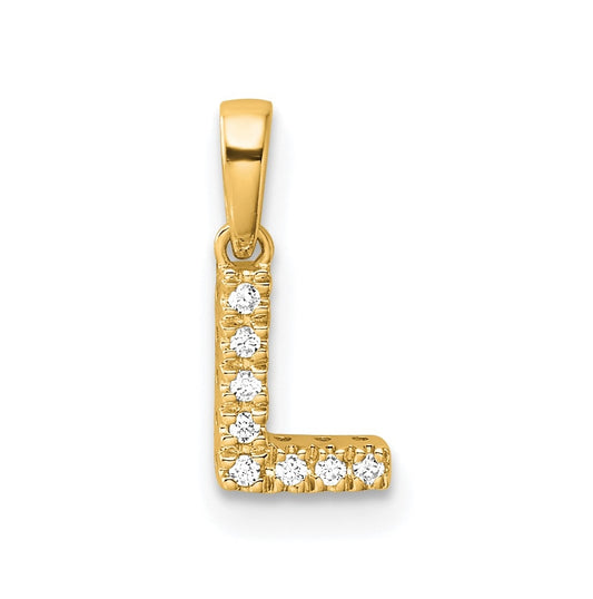 14K Yellow Gold  Diamond Letter L Initial with Bail Pendant