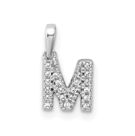 14K  White Gold Diamond Letter M Initial with Bail Pendant