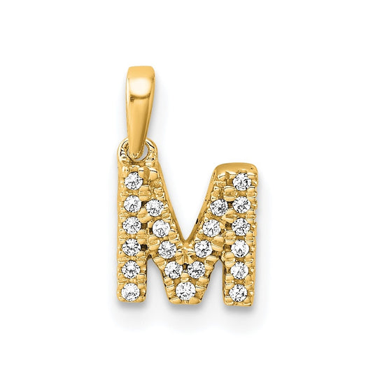 14K Yellow Gold  Diamond Letter M Initial with Bail Pendant