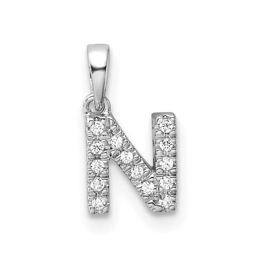 14K  White Gold Diamond Letter N Initial with Bail Pendant