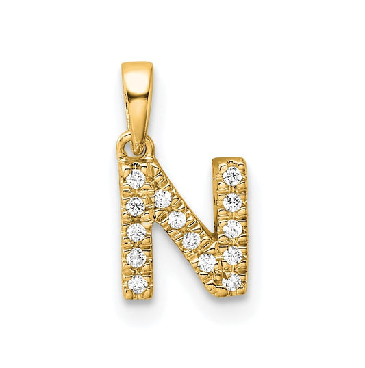 14K Yellow Gold  Diamond Letter N Initial with Bail Pendant