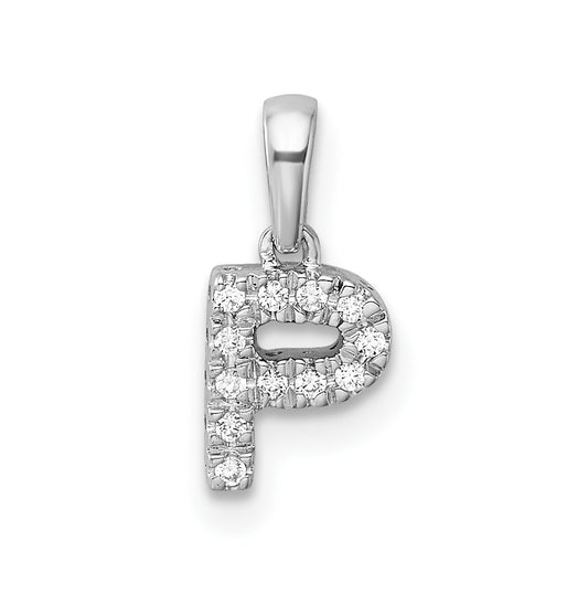 14K  White Gold Diamond Letter P Initial with Bail Pendant