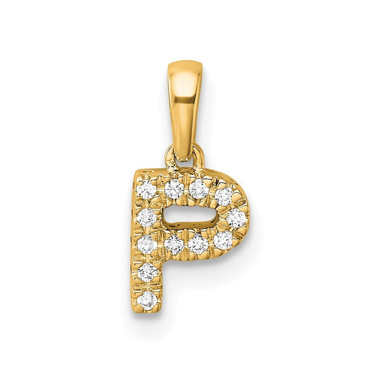 14K Yellow Gold  Diamond Letter P Initial with Bail Pendant