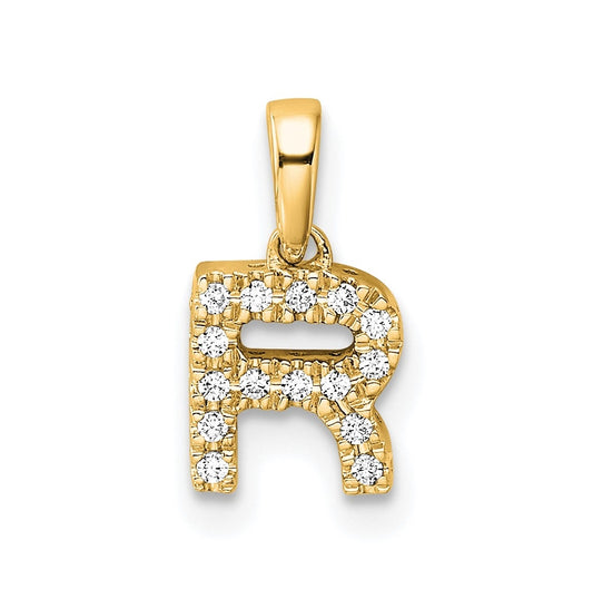 14K Yellow Gold  Diamond Letter R Initial with Bail Pendant