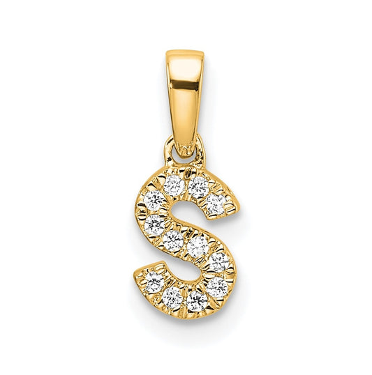 14K Yellow Gold  Diamond Letter S Initial with Bail Pendant