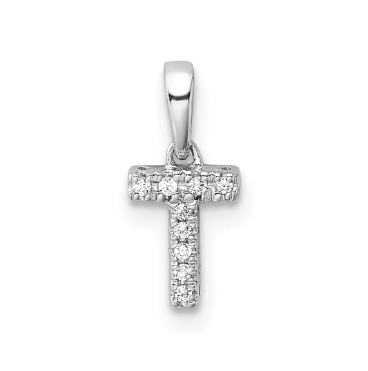 14K  White Gold Diamond Letter T Initial with Bail Pendant