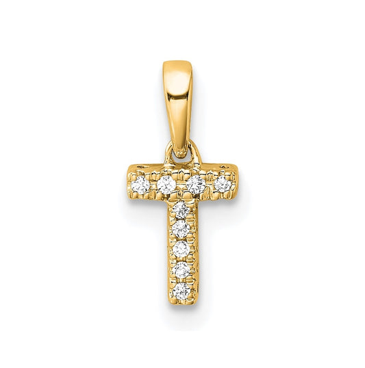 14K Yellow Gold  Diamond Letter T Initial with Bail Pendant