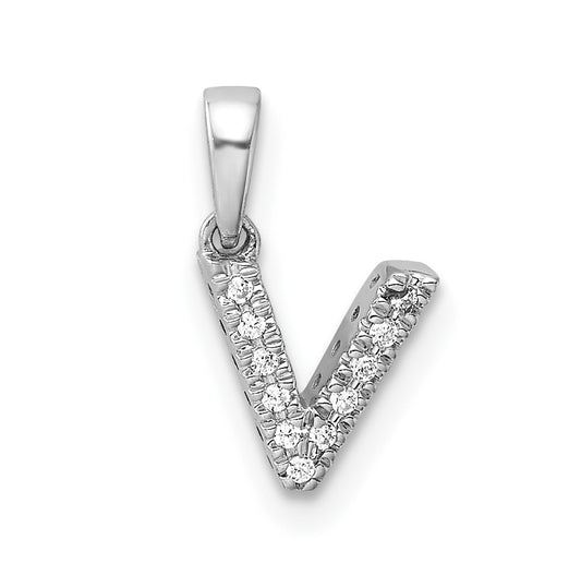 14K  White Gold Diamond Letter V Initial with Bail Pendant