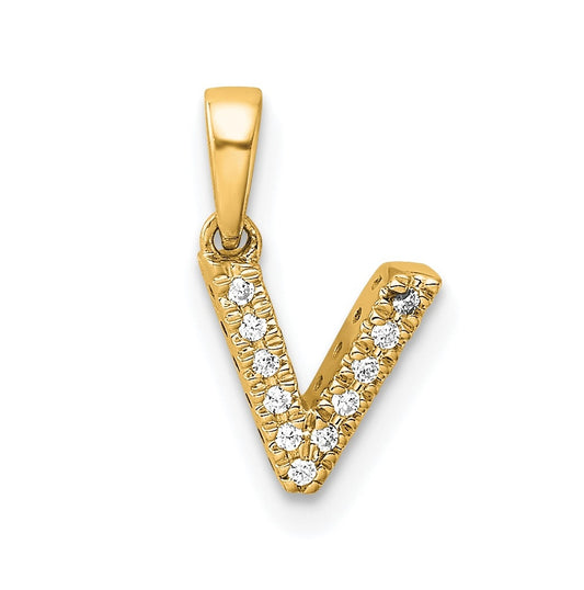 14K Yellow Gold  Diamond Letter V Initial with Bail Pendant