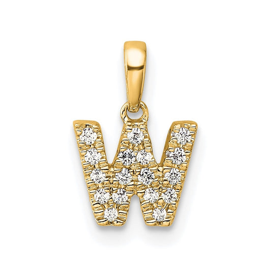 14K Yellow Gold  Diamond Letter W Initial with Bail Pendant