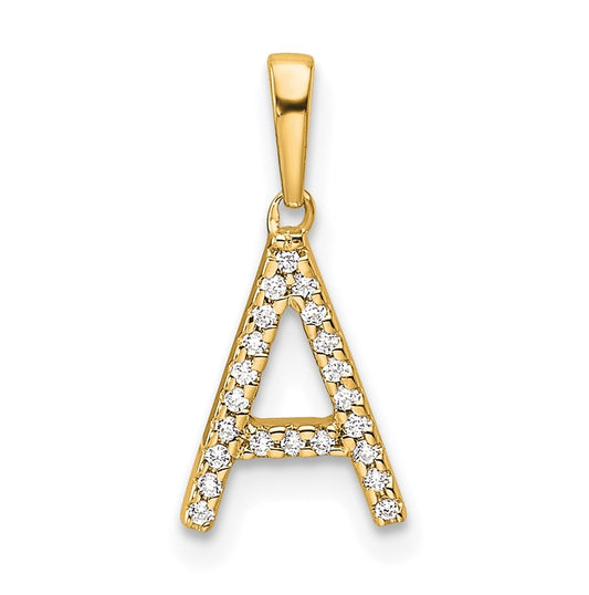 10K Yellow Gold Letter A Diamond Initial Pendant