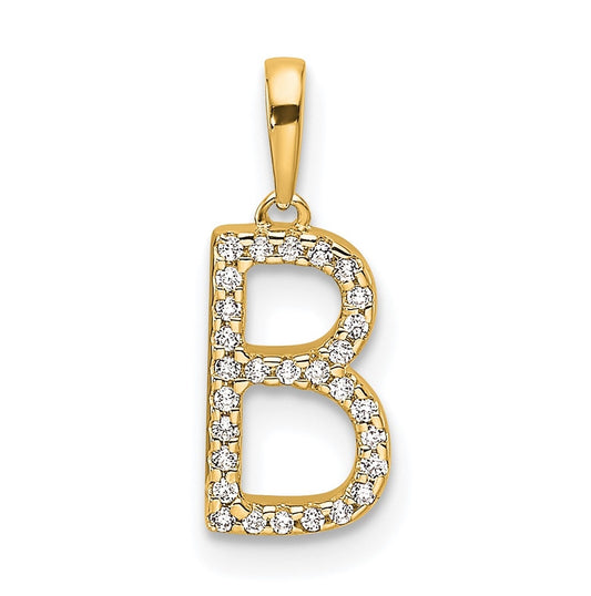 10K Yellow Gold Letter B Diamond Initial Pendant