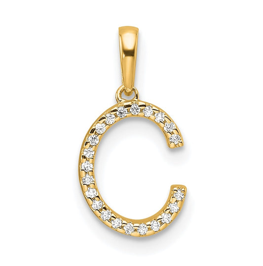 14K Yellow Gold Letter C Diamond Initial Pendant
