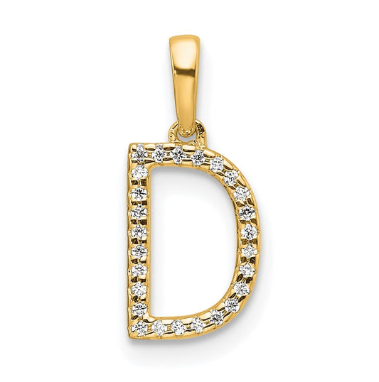 10K Yellow Gold Letter D Diamond Initial Pendant