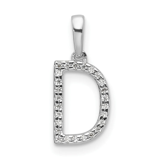 14K White Gold Letter D Diamond Initial Pendant