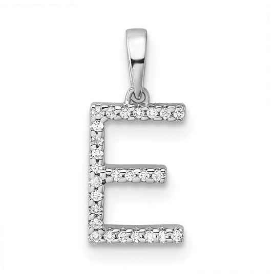 14K White Gold Letter E Diamond Initial Pendant