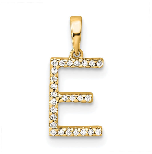 14K Yellow Gold Letter E Diamond Initial Pendant