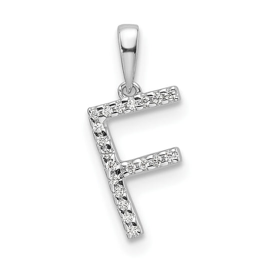 14K White Gold Letter F Diamond Initial Pendant