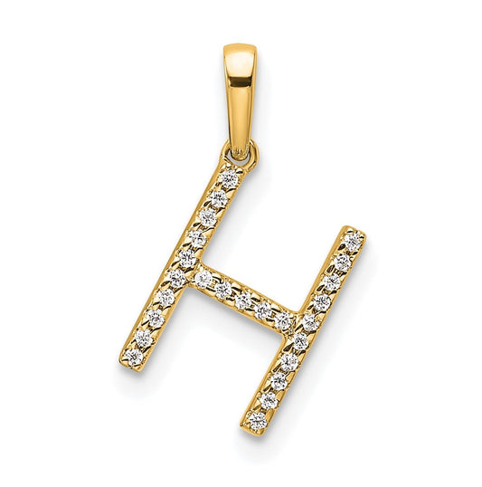 10K Yellow Gold Letter H Diamond Initial Pendant
