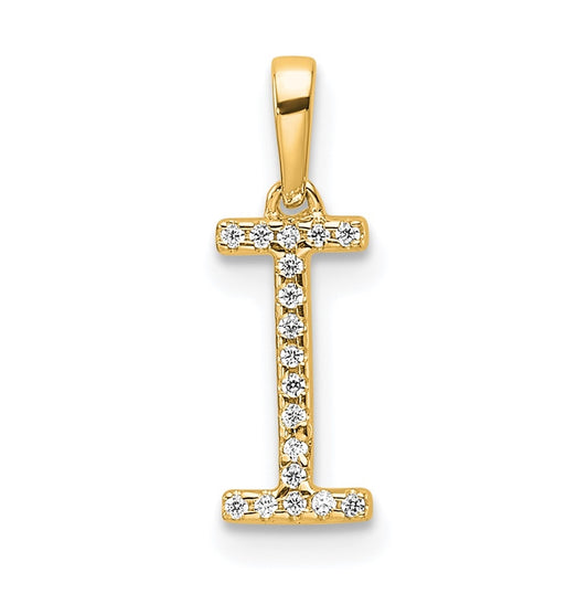 14K Yellow Gold Letter I Diamond Initial Pendant