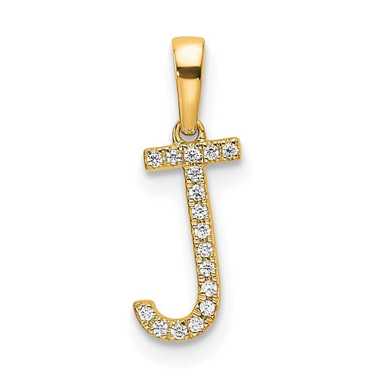 10K Yellow Gold Letter J Diamond Initial Pendant