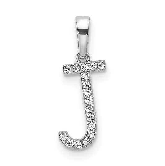 14K White Gold Letter J Diamond Initial Pendant