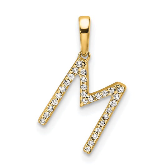 10K Yellow Gold Letter M Diamond Initial Pendant