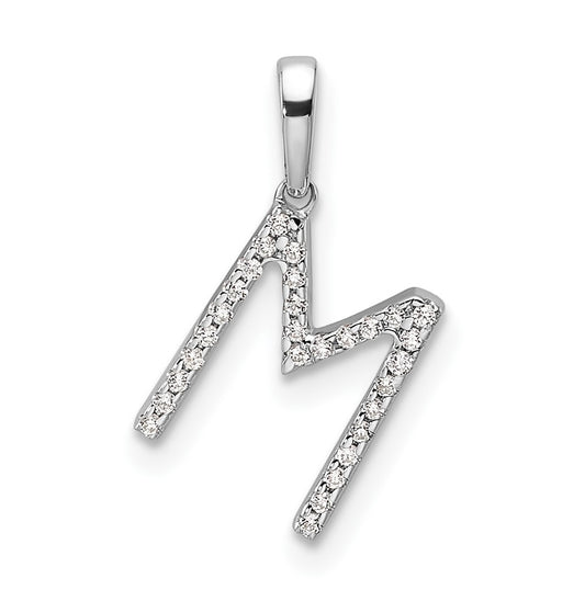 14K White Gold Letter M Diamond Initial Pendant