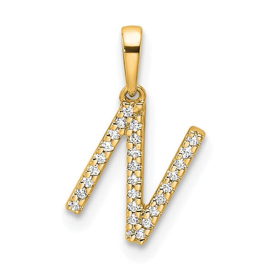 10K Yellow Gold Letter N Diamond Initial Pendant