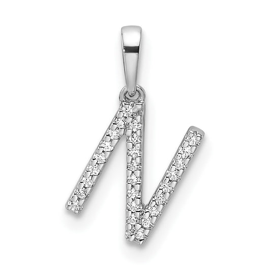 14K White Gold Letter N Diamond Initial Pendant