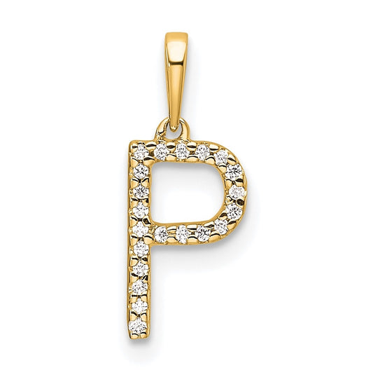 10K Yellow Gold Letter P Diamond Initial Pendant