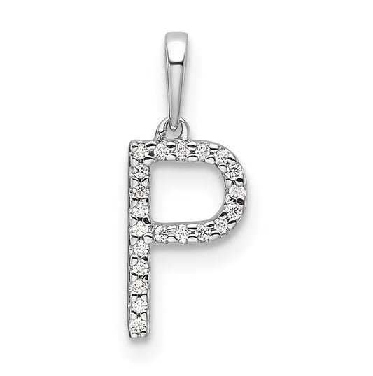 14K White Gold Letter P Diamond Initial Pendant
