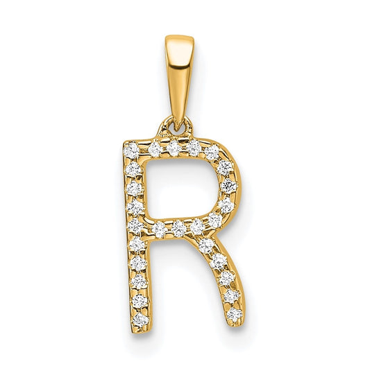 10K Yellow Gold Letter R Diamond Initial Pendant