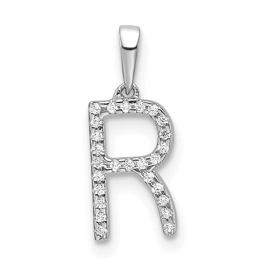 14K White Gold Letter R Diamond Initial Pendant