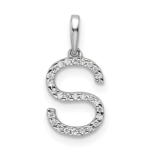 14K White Gold Letter S Diamond Initial Pendant