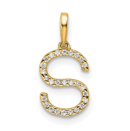 14K Yellow Gold Letter S Diamond Initial Pendant